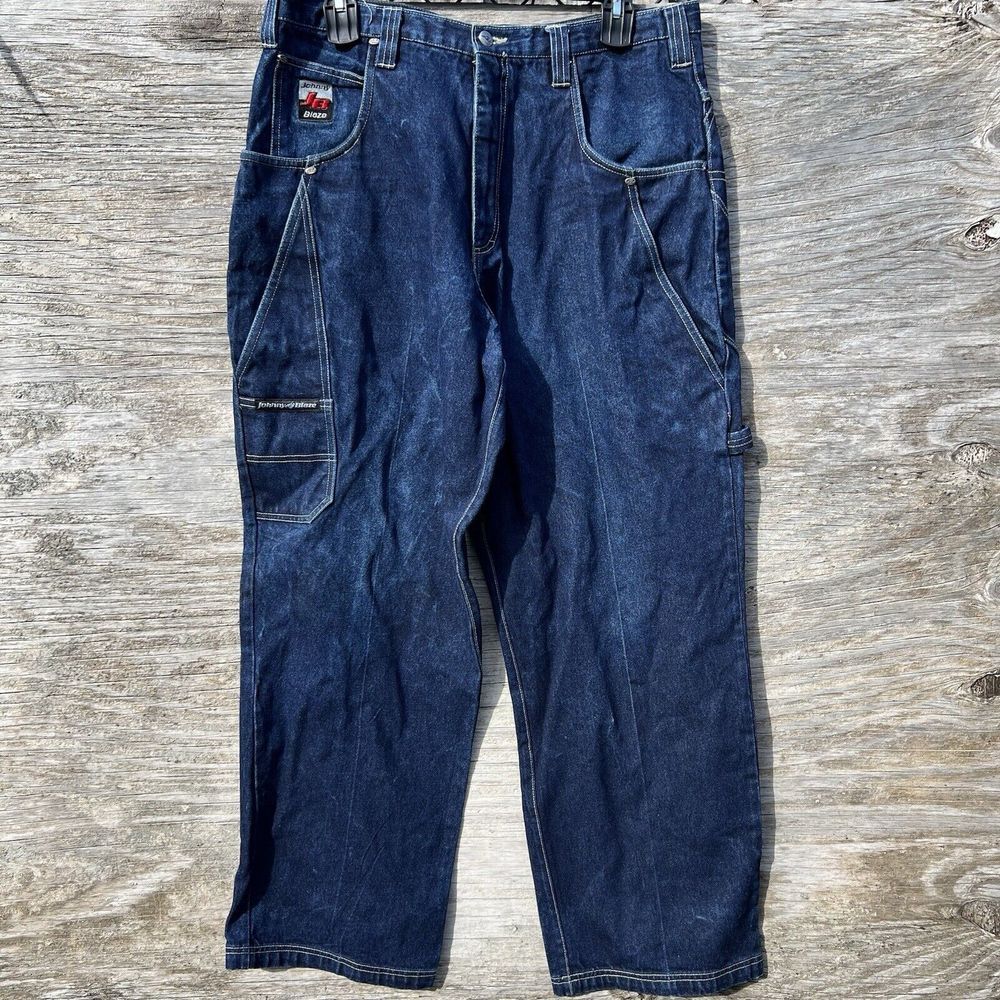 Vintage Johnny Blaze Jeans Men's 38x32 Carpenter Baggy Wide Leg Blue Denim